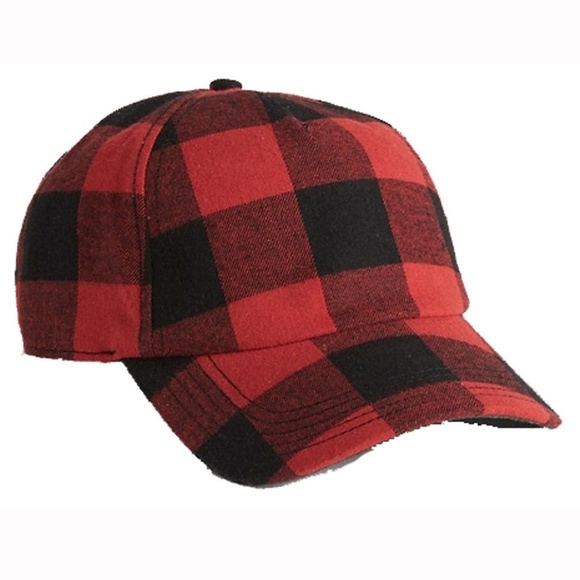 red plaid baseball cap